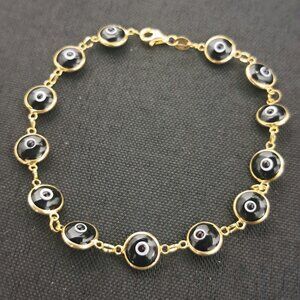 Black Gold Over 925 Sterling Silver Evil Eye Bracelet